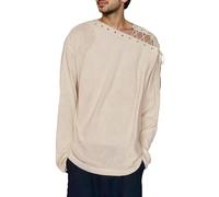 Generisch Haut à épaules dénudées pour homme - Manches longues - Clubwear - Transparent - Coupe décontractée - Vintage - Chemisier médiéval avec lacets - Chemise de pirate gothique - Respirant, beige