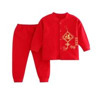 Generisch Haut à manches longues avec texte rouge et boutons + pantalon uni avec taille élastique, tenue de Nouvel An pour bébé Noël, d, 18-24 mois