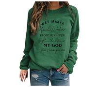 Generisch Haut à manches longues pour femme avec col en U en tissu imprimé lettre pour un style décontracté, vert, XXL