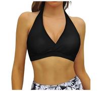 Generisch Haut de bikini pour femme avec lacets et armatures, couverture complète, push-up, crop top, maillot de bain avec dos noué coloré, Noir , XL