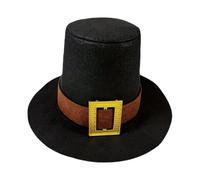 Generisch Haut de Forme Pèlerine Pour Thanksgiving, Chapeau Noir Novelty Avec Boucle Or Et Taille Réglable | Adulte, Adolescent Déguisement De Fête La Dinde