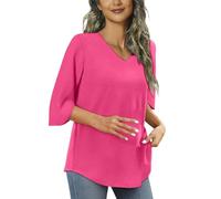 Generisch Haut d'été pour femme - Col en V - Manches 3/4 - Coupe ample - Tunique pour legging - Chemisier à manches trompette pour femme