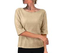 Generisch Haut élégant à manches longues pour femme avec paillettes, col rond, blouse scintillante, uni, manches courtes, grandes tailles, à paillettes, costume de carnaval, or, XXXL