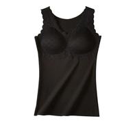 Generisch Haut en soie avec doublure thermique, débardeur, couche de base chaude, gilet, base chauffante en velours avec rembourrage de poitrine, corps blanc, Noir , L