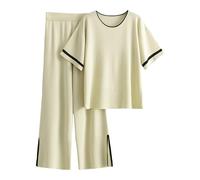 Generisch Haut en tricot pour femme avec volants élégants sur les épaules - Pull à manches courtes avec col rond et fentes latérales - Haut en tricot féminin pour un look chic au quotidien, Style_n01