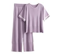 Generisch Haut en tricot pour femme avec volants élégants sur les épaules - Pull à manches courtes avec col rond et fentes latérales - Haut en tricot féminin pour un look chic au quotidien, Style_n07