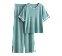 Generisch Haut en tricot pour femme avec volants élégants sur les épaules - Pull à manches courtes avec col rond et fentes latérales - Haut en tricot féminin pour un look chic au quotidien, Style_n05