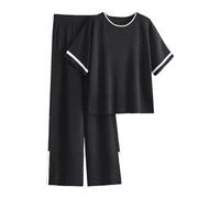 Generisch Haut en tricot pour femme avec volants élégants sur les épaules - Pull à manches courtes avec col rond et fentes latérales - Haut en tricot féminin pour un look chic au quotidien, Style_n02