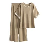 Generisch Haut en tricot pour femme avec volants élégants sur les épaules - Pull à manches courtes avec col rond et fentes latérales - Haut en tricot féminin pour un look chic au quotidien, Style n04