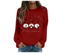 Generisch Haut pour femme Grand 46 Sweat-shirt décontracté à manches longues avec col rond et imprimé de Noël pour femme Chemisier femme Manches longues Infroissable Cintré, Bordeaux, S