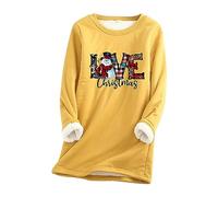 Generisch Haut thermique pour femme avec imprimé de lettres festives en mélange de laine chaude pour une chaleur corporelle optimale et des températures fraîches ultimes, jaune, 3XL