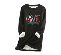 Generisch Haut thermique pour femme avec imprimé de lettres festives en mélange de laine chaude pour une chaleur corporelle optimale et des températures fraîches ultimes, Noir , 4XL