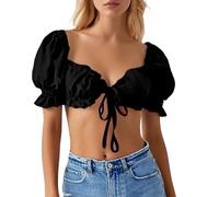 Generisch Haut tube d'été pour les loisirs et les fêtes avec un design élégant de cordon de serrage et de sangle, parfaitement combinable avec un jean pour un look tendance, Noir , S