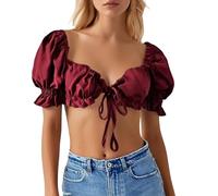 Generisch Haut tube d'été pour les loisirs et les fêtes avec un design élégant de cordon de serrage et de sangle, parfaitement combinable avec un jean pour un look tendance, rouge, L