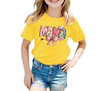 Generisch Hauts à manches longues pour adolescent et bébé fille - T-shirt à manches longues - Rayé - Love Mom, T-shirt J5 jaune, 3-4 ans