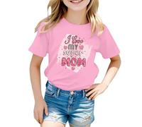 Generisch Hauts à manches longues pour adolescent et bébé fille - T-shirt à manches longues - Rayé - Love Mom, T-shirt J4 rose, 7-8 ans