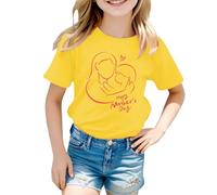 Generisch Hauts à manches longues pour adolescent et bébé fille - T-shirt à manches longues - Rayé - Love Mom, T-shirt J1 jaune, 6-7 ans