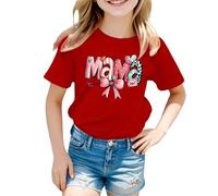 Generisch Hauts à manches longues pour adolescent et bébé fille - T-shirt à manches longues - Rayé - Love Mom, T-shirt J5 rouge, 6-7 ans