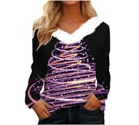 Generisch Hauts à manches longues pour femme - Élégant - Décontracté - Imprimé - Peluche - Col en V - Petite chemise - Chemisier d'automne décontracté, lilas, S