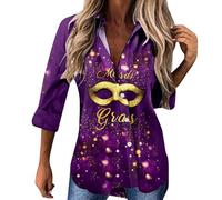 Generisch Hauts à paillettes pour femme - Col en V - Blouses scintillantes - Amples - Manches longues - Brillantes - Pour les vacances, les soirées, les fêtes, or, XL