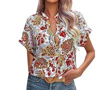 Generisch Hauts boutonnés confortables pour femmes, chemises amples à col en V, chemisiers décontractés à col roulé avec poche, chemise de bûcheron pour femme, jaune, M