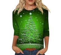 Generisch Hauts festifs pour femmes Pull de Noël à manches 3/4 Imprimé Arbre de Noël Hauts de Noël Hauts de Noël à la mode avec col rond Pull de Noël Pull de Noël, vert, 3XL