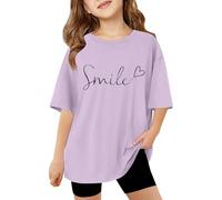Generisch Hauts pour adolescentes Classics T-shirt en coton bio avec épaules superposées pour filles, T-shirt J4 violet clair, 13-14 ans