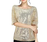 Generisch Hauts pour femme Ensemble Top Fête Femmes Chemise à paillettes Récolte Pots Blouse Décontractée Mode Chemisier Femme Chaussures Imprimé Léopard Femme, or, 3XL