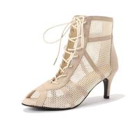 Generisch Heels Dance Chaussures de danse Stiletto à talons hauts Sandales à talons aiguilles sexy Bottes de danse élégantes Chaussures à talons Vintage Gothique Sandales hautes pour femme, beige, 40