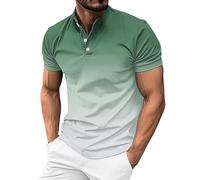 Generisch Henley 2025 Polo à manches courtes pour homme dégradé de couleur 1/4 col boutonné pour l'été, Polo vert pour homme, 3XL