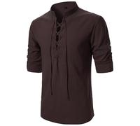 Generisch Henley Chemise médiévale à manches longues en coton pour homme Renaissance victorien Steampunk Chemise d'été pirate Cosplay Costume universel Veste chemise, café, XXL