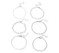 Generisch Herren Funkuhr Armbanduhren Wasserdicht Schlichtes Damen-Armbandset aus Metall mit 6 mehrlagigen Ketten, Kombination aus ❤️ und eleganten Charms Armband Mit Ring, Einheitsgröße, Alliage de