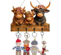 Generisch Highland Cattle Ornaments Porte-clé - Support mural plat 2D avec animal de - Crochet porte-serviettes en bois - Cintre avec 4 crochets pour couloir, chambre à coucher, salon, manteaux