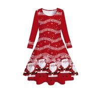 Generisch Histoires de l'Avent pour enfants 10 ans imprimé cerf Noël manches longues fête princesse robe bébé fille avec bretelles, rouge, 6-7 ans