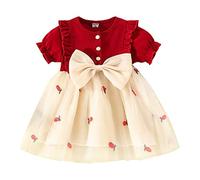 Generisch Histoires de Noël Calendrier de l'Avent pour tout-petit fille Manches courtes Bowknot Imprimé Fruits Tulle Princesse Robe de fête de danse Vêtements Filles à carreaux, rouge, 2-3 ans