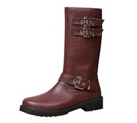 Generisch Hiver Commerce Extérieur Grande Taille Mid Talon Bottes Rétro Frontière Ronde Mid Talon Mid Bottes pour Femmes Femmes Chaussures 40 H Largeur, Bordeaux, 43 EU