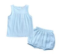 Generisch Hiver Enfants Filles Bébé Nouveau-né Fille Coton Lin Été Solide Gilet Sans Manches Shirt Tops Shorts Ensemble Tenues, bleu clair, 6-12 mois