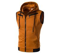 Generisch Hiver Hommes Femmes Hiver Mode Casual Couleur Unie Fermeture Éclair Avec Sans Manches Coton Top Gilet Caractéristiques, café, XXL