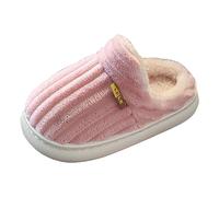 Generisch Hiver Simple Mode Polyvalent Filles Garçons Tout-petits Pantoufles en Coton Petit Enfant Grand Enfant Texture Verticale Chaude Antidérapante Peluche Chaussures en Coton pour la Maison, Rose