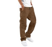 Generisch Homme Casual Taille Couleur Sport Chapeau Tissé Poche Pied Corde Pantalon Fixe Rue Cargo Cravate Hommes Pantalon Cargo, café, 5XL
