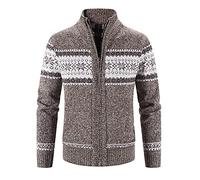 Generisch Hommes Casual Hiver Imprimé Col Montant Fermeture éclair Manches Longues Poche Chaud Cardigan Lâche Manteau pour le Travail, café, XXL