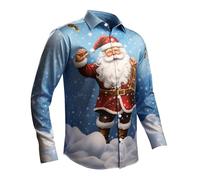 Generisch Hommes Col Montant Chemise Père Noël Impression Numérique 3D Imprimer Manches Longues Hommes Chemises Extra, bleu clair, 3XL