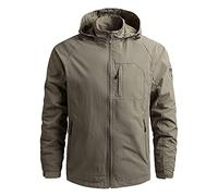 Generisch Hommes décontracté capuche amovible avec manches longues poche zippée manteau fin veste d'extérieur randonnée, kaki, XXL