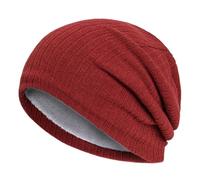 Generisch Hommes et femmes Chapeau tricoté Hiver Extérieur Couleur unie Rayé Chaud Protection des oreilles Chapeaux Écharpe Bonnet Gants Ensemble Femmes, rouge, taille unique