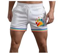 Generisch Hommes Été Couleur Unie Arc-en-ciel Pantalon Poche Cordon de Serrage Ample Décontracté Sport Course Shorts Droits Shorts Plage Pantalons, Blanc., 4XL