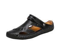 Generisch Hommes Été Respirant Cousu À La Main Couvert De Pied Décontracté Plage Paresseuse PU Commerce Extérieur Sandales, Noir , 42 EU Large