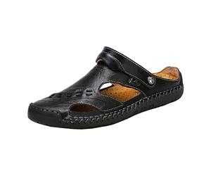 Generisch Hommes Été Respirant Cousu À La Main Couvert De Pied Décontracté Plage Paresseuse PU Commerce Extérieur Sandales, Noir , 42 EU Large