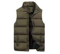 Generisch Hommes Femmes Hiver Mode Casual Couleur Unie Fermeture Éclair Col Sans Manches Coton Doublé Gilet Haut Caractéristiques, Vert armée., M