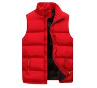 Generisch Hommes Femmes Hiver Mode Casual Couleur Unie Fermeture Éclair Col Sans Manches Coton Doublé Gilet Haut Caractéristiques, rouge, XXL