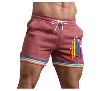 Generisch Hommes LGBT Arc-en-ciel Été Couleur Unie Arc-en-ciel Pantalon Poche Cordon de Serrage Ample Décontracté Sport Course Shorts Droits Shorts Plage Pantalons, Rouge pastèque, S